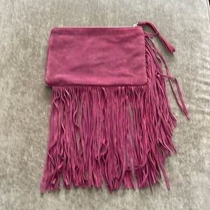 ZaraBasic large suede wristlet clutch with fringe. Color- burgundy. Size- OS